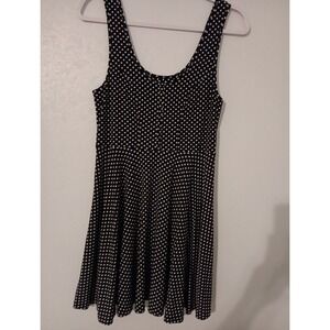 Free People Skater Dress  Sz.M Black  w/ White Polka Dot Scoop Neck Flare‎